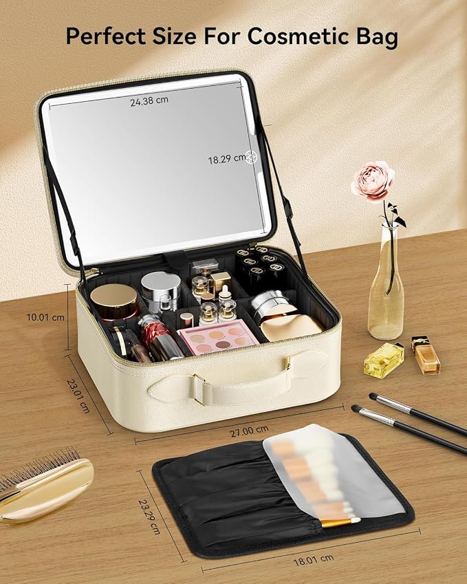 JUSRON Travel Makeup Bag With LED Mirror, Cosmetic Train Case with Light up - Image 5
