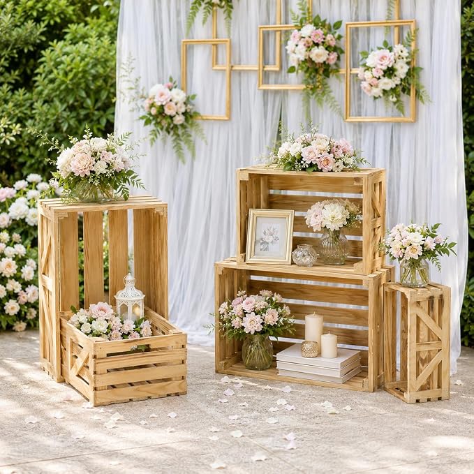 5 Pcs Wooden Crates for Display, Nesting Wood Crate for Storage, 5 Size | - Image 5