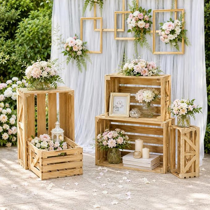 5 Pcs Wooden Crates for Display, Nesting Wood Crate for Storage, 5 Size | - Image 5