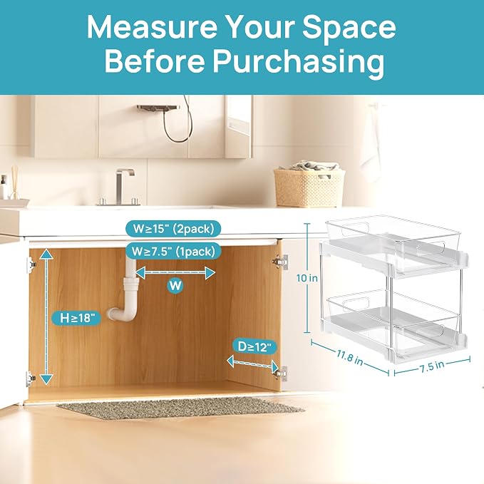 Vtopmart 2 Pack Bathroom Organizer, 2 Tier White Under Sink Organizers Vanity - Image 6