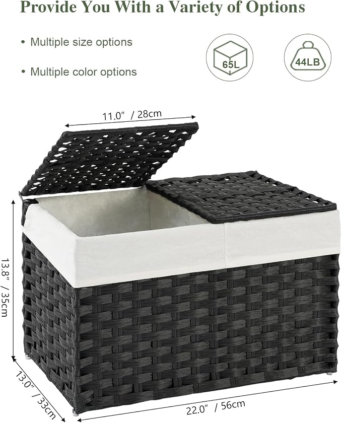 SETVSON Storage Basket with Lid PE Rattan Woven Storage Bins, 65L Black | 65L - Image 2