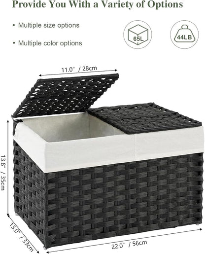 SETVSON Storage Basket with Lid PE Rattan Woven Storage Bins, 65L Black | 65L - Image 2