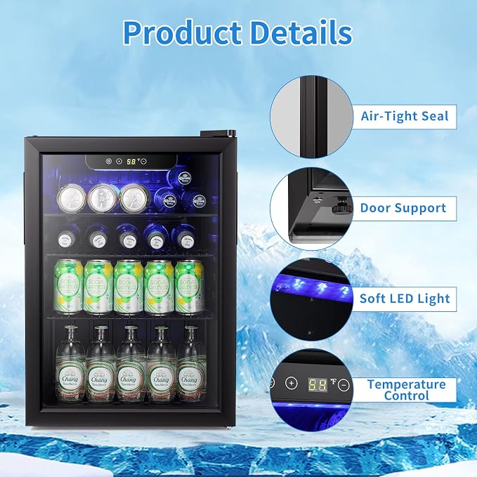 Antarctic Star Mini Fridge-95 Can Beverage Refrigerator Wine Cooler Clear Front - Image 4