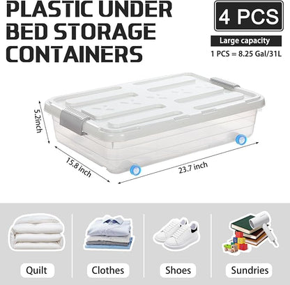 Beeveer 4 Pcs Plastic Under Bed Storage Containers - Image 2