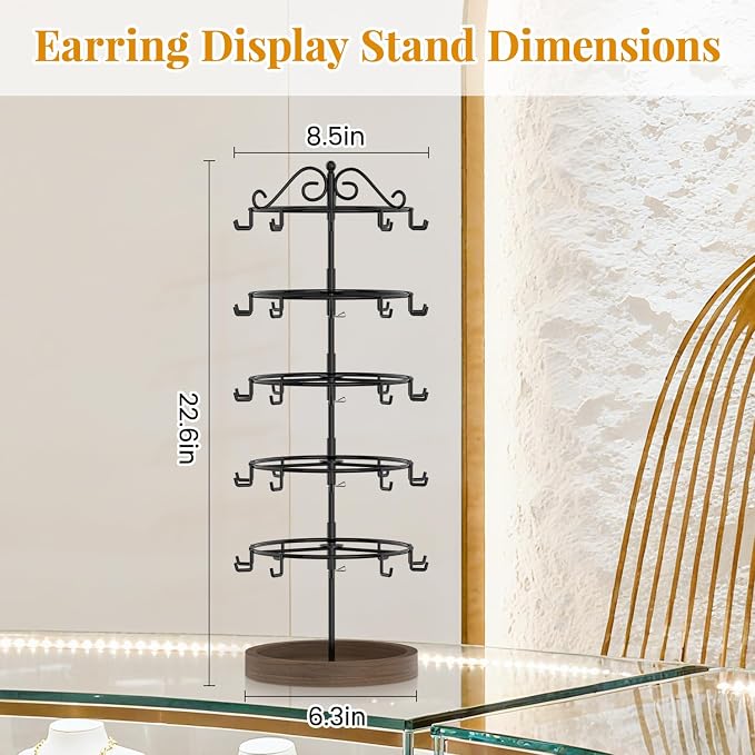 EsLuker.ly Earring Holder Organizer Rotating Display Tree Stand, Adjustable - Image 6