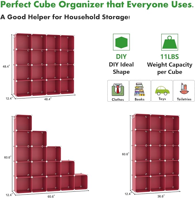 C&AHOME Cube Storage Organizer, 16-Cube Shelves Units, Plastic Storage Cubes - Image 2