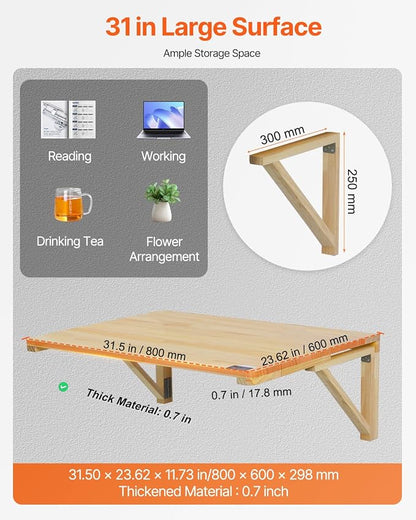 VEVOR Wall-Mounted Folding Table, 31.5 x 23.62 inch, Wooden Drop Leaf Floating - Image 6