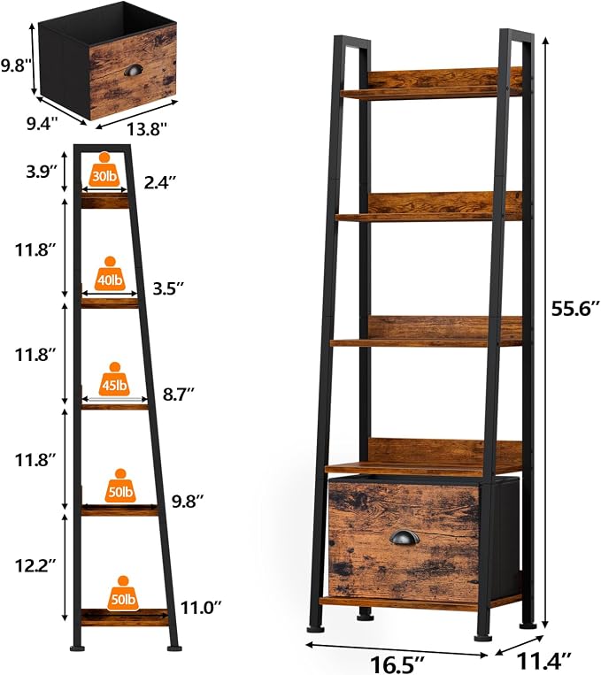 Furologee Ladder Shelf, 5 Tier Bookshelf - Image 3