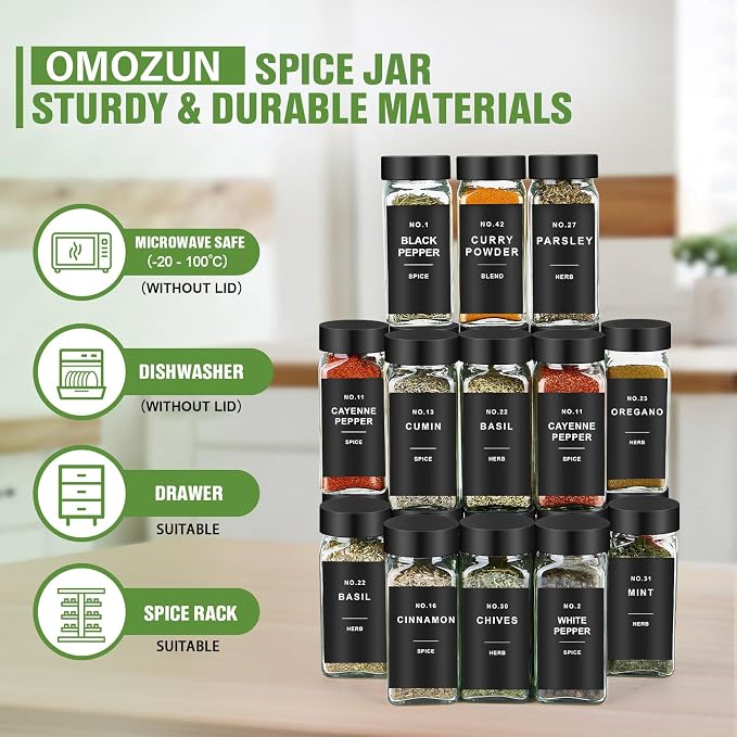 Spice Jars with Label, Square Spice Containers with 304 Labels and Shaker - Image 4