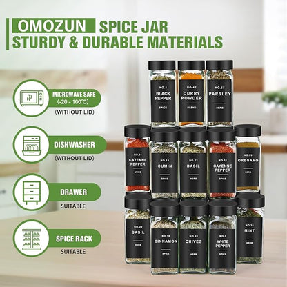 Spice Jars with Label, Square Spice Containers with 152 Labels and Shaker - Image 4