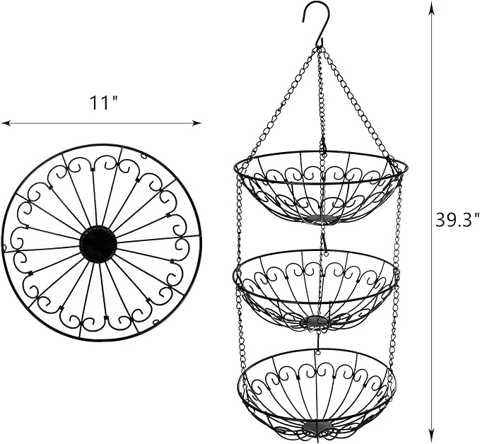 Dicunoy 3-Tier Hanging Fruit Basket, Heavy Duty Wire Baskets - Image 2