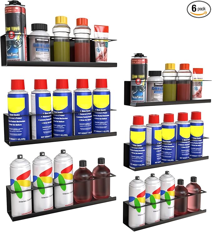 6 Pack Spray Bottle Holder Wall-Mounted, Aerosol Spray Can Holder Storage Rack by Riciakik