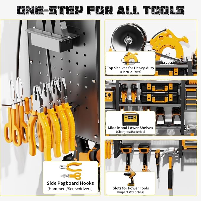 Power Tool Organizer with Charging Station Wall Mount, 3 Layer Expanded Heavy - Image 6