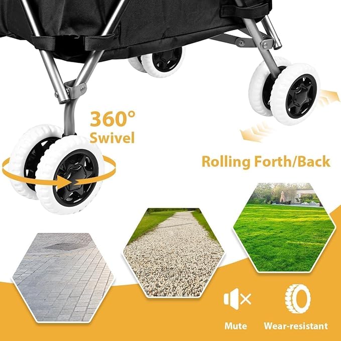 Folding Shopping Cart for Groceries, Water-Resistant Heavy-Duty Canvas Trolley - Image 5