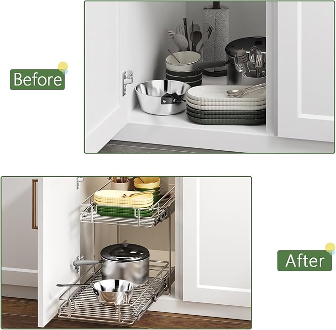 2 Tier Individual Pull Out Cabinet Organizer 10½" W x 18" D, Heavy Duty Cabinet - Image 8