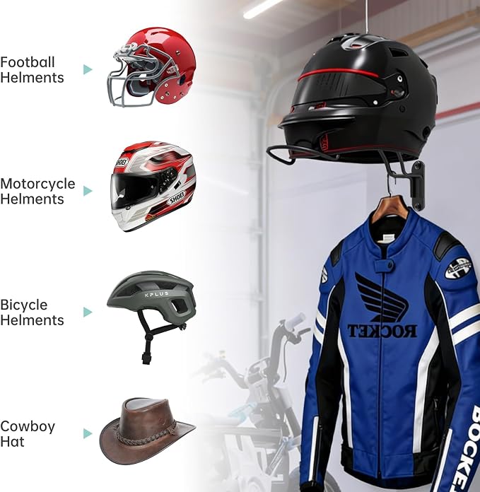 4 Pcs Wall Mounted Helmet Rack Storage Display Rack Hanger, Motorcycle Helmet - Image 4