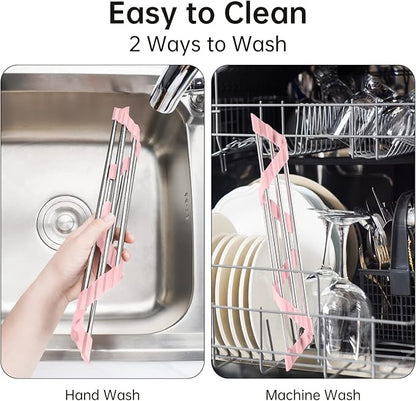 Tomorotec Triangle Foldable Dish Drying Rack, Small Roll-Up Stainless Steel - Image 5
