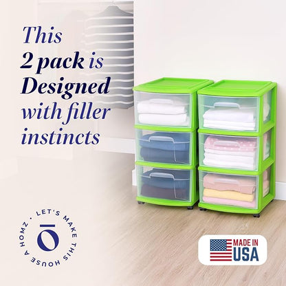 HOMZ 2-Pack Drawer Tower, 3-Tier Clear Plastic Storage Organizer Cart, Bold - Image 3