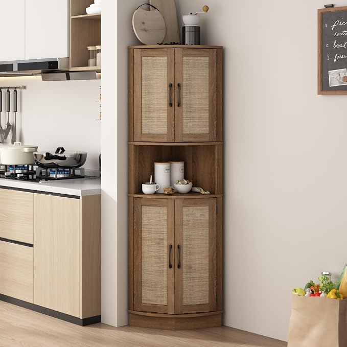 Tall Corner Cabinet, 64.7" Rattan Corner Storage Cabinet - Image 4