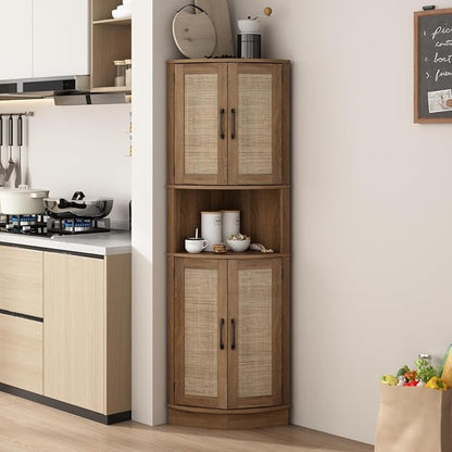 Tall Corner Cabinet, 64.7" Rattan Corner Storage Cabinet - Image 4