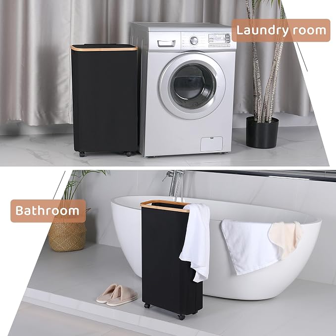 Slim Laundry Basket with Wheels, Narrow Hampers - Image 7
