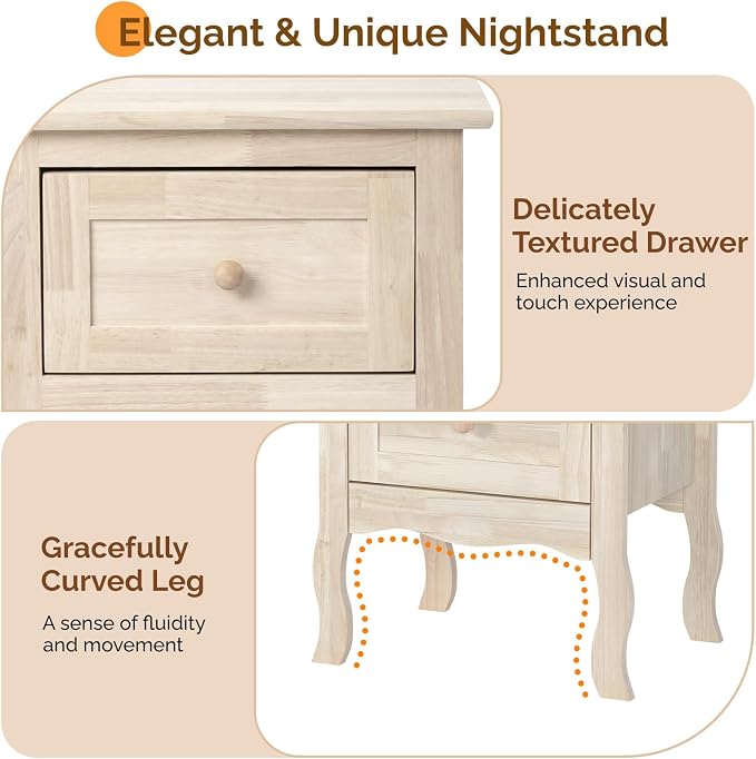VINGLI Unfinished Solid Wood Nightstand - Image 6