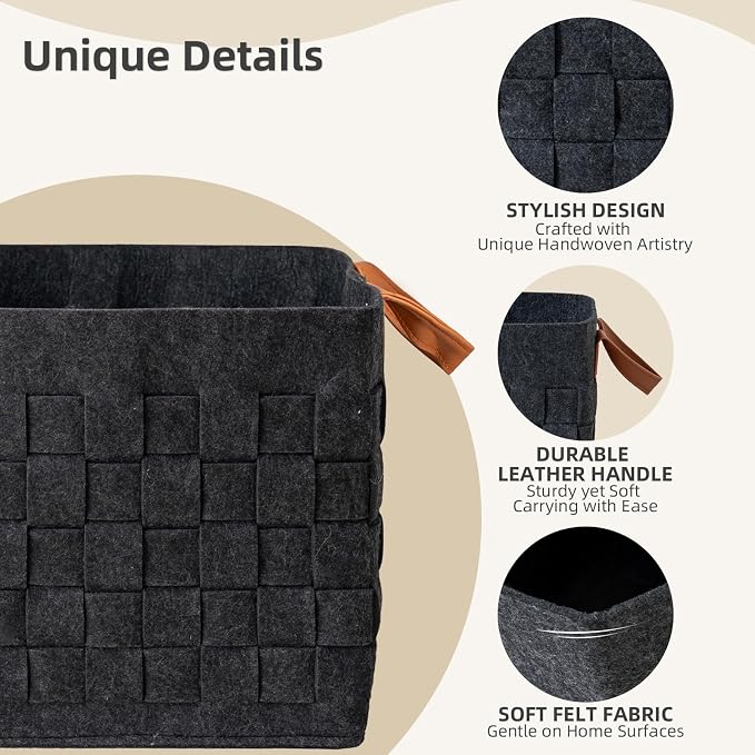 Storage Basket 3 Pack, Cube Felt Fabric Storage Box - Image 2