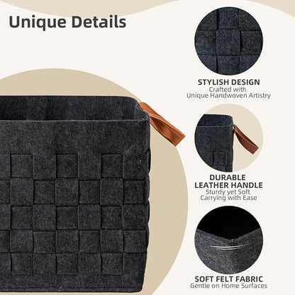 Storage Basket 3 Pack, Cube Felt Fabric Storage Box - Image 2