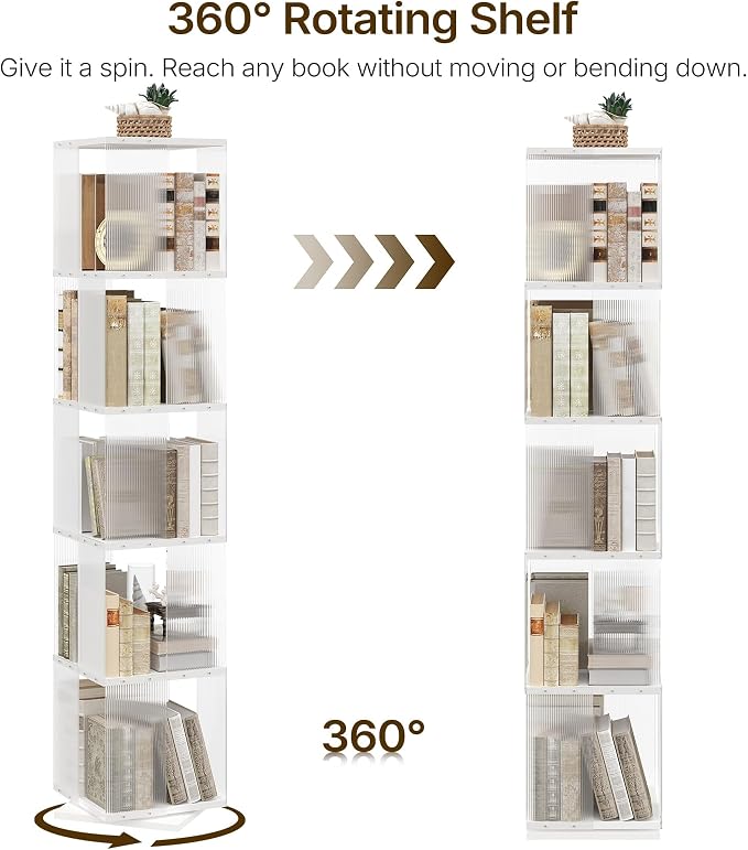 YATINEY 5-Tier Rotating Bookshelf, 360 Spinning Corner Bookcase Tower, - Image 4