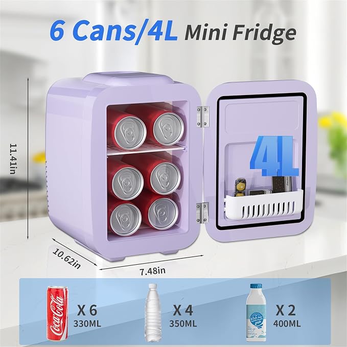 Mini Fridge, 4 Liter Makeup Fridge, 110V AC/ 12V DC Thermoelectric Cooler and - Image 2