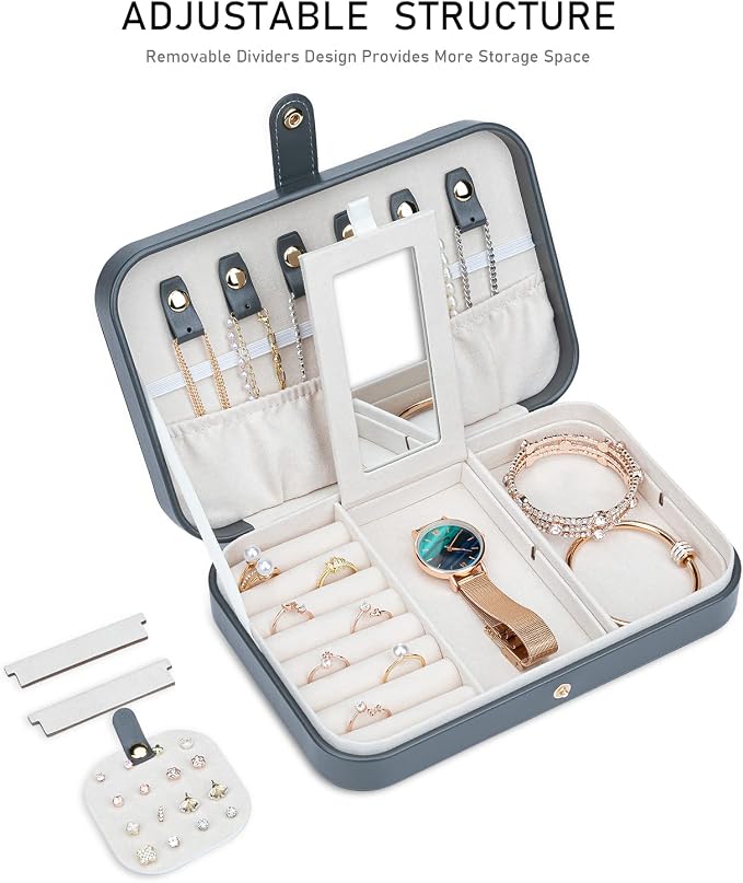 Travel Jewelry Box for Women Travel Jewelry Box Organizer, 2 Tier Portable - Image 4