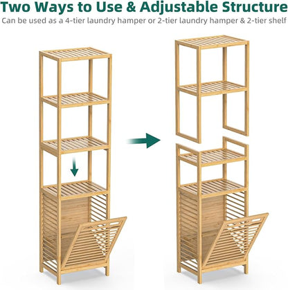 Bamboo Tilt Out Laundry Hamper, 4-Tier Tilt Out Hamper - Image 2