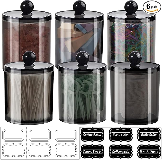 SheeChung 6 Pack Qtip Holder, 12oz & 10oz Acrylic Bathroom Organizer Set by SheeChung