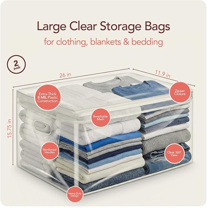 Clear Storage Bags with Zipper, 2 Pack — Comforter Storage Bag, Blanket Storage - Image 3
