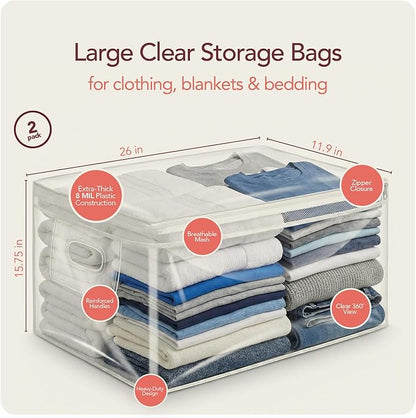 Clear Storage Bags with Zipper, 2 Pack — Comforter Storage Bag, Blanket Storage - Image 3