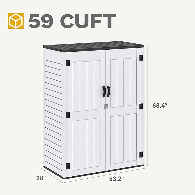 DWVO 59 Cu. Ft. Vertical Storage Shed, Weatherproof Outdoor Tall Cabinet - Image 6