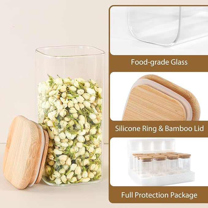 TBWIND 12 Pack 10 oz Square Glass Spice Jars - Image 7