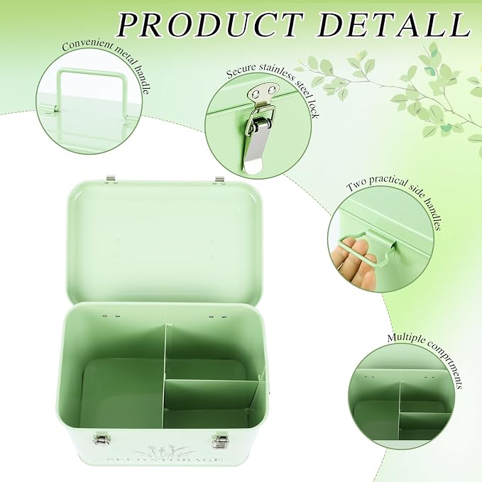 20 Slots Seed Storage Box with 3 Dividers, Metal Seed Storage Organizer Saving - Image 4