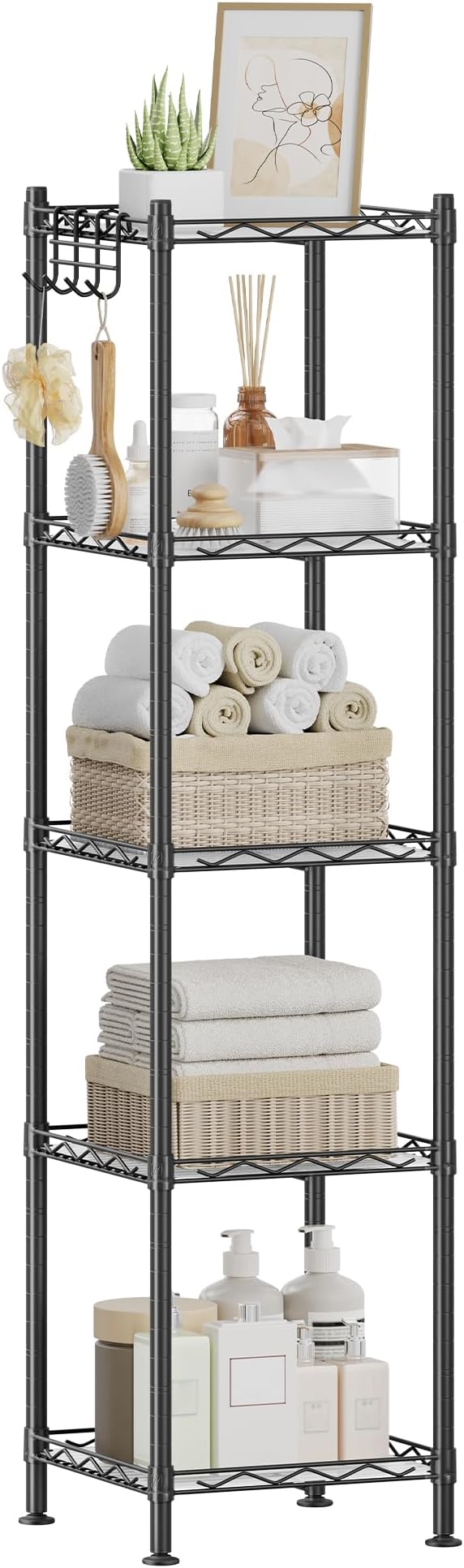 SONGMICS Storage Shelf, Bathroom Shelf, 5 Tier, Ink Black | Small space storage by Unknown