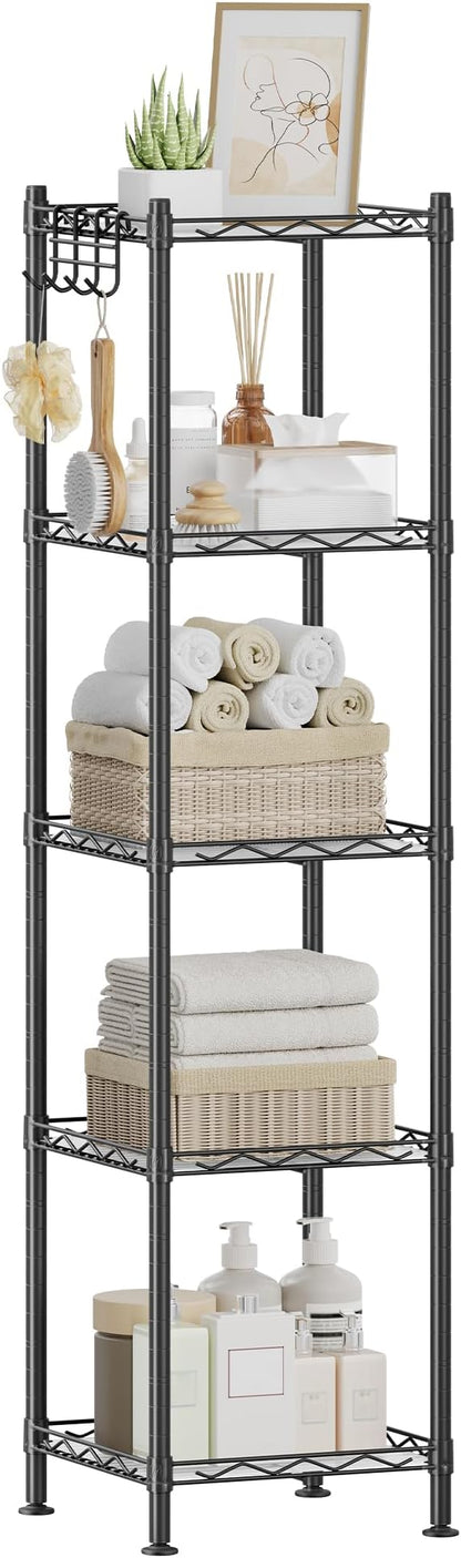 SONGMICS Storage Shelf, Bathroom Shelf, 5 Tier, Ink Black | Small space storage by Unknown