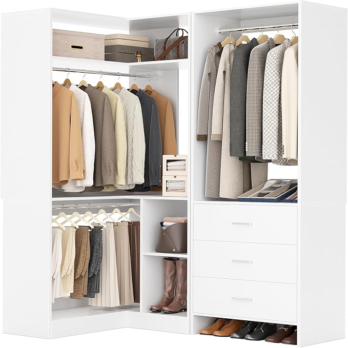 Aheaplus Closet System with 3 Drawers, 2 Hanging Rods & Corner Tower, Corner by Aheaplus