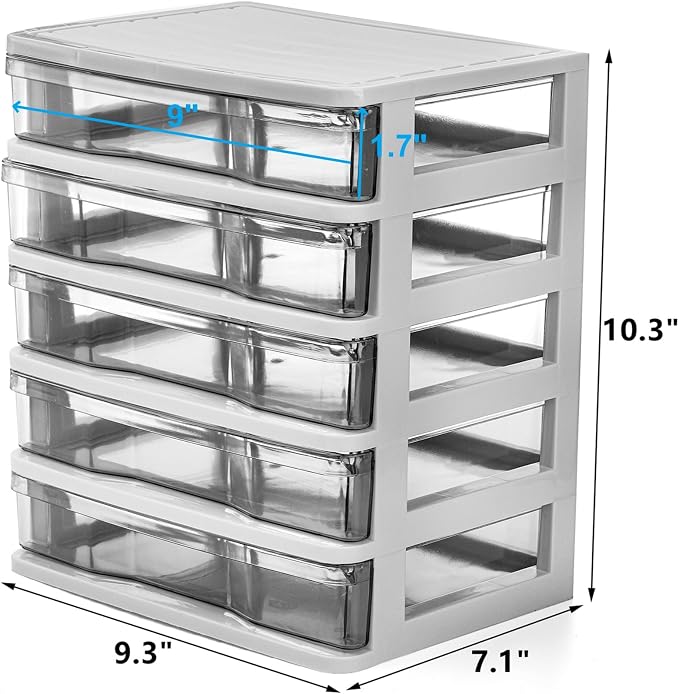 DEAYOU 5 Drawer Desktop Storage Bin Unit, Small Plastic Organizer, Mini - Image 3