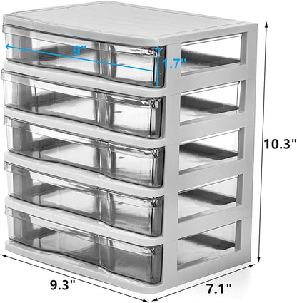 DEAYOU 5 Drawer Desktop Storage Bin Unit, Small Plastic Organizer, Mini - Image 3