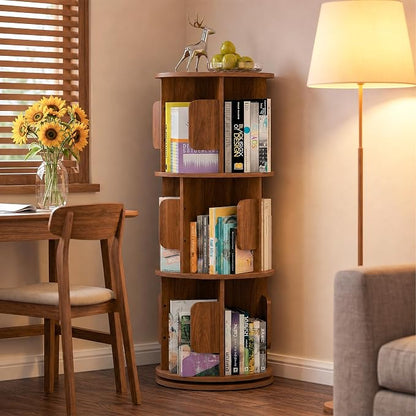 3-Tier 360° Rotating Bookshelf, Round Floor Standing Bookcase - Image 6