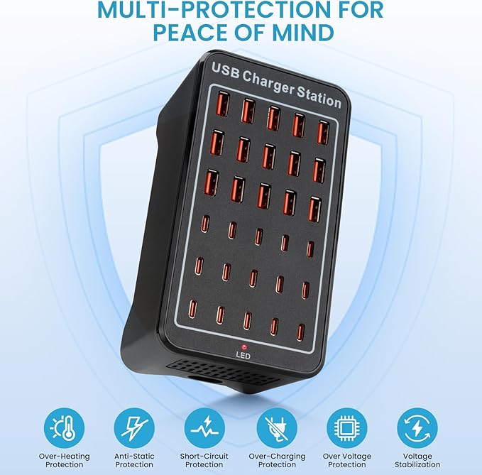 USB C Charging Station for Multiple Devices, 150W 30 Ports Charger Block for - Image 5