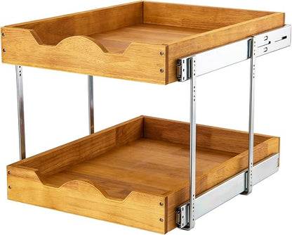 DINDON 2 Tier Wood Pull Out Cabinet Organizer Slide Out Wood Drawer, Two Tier by DINDON