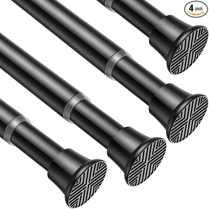 AIZESI Tension Curtain Rod 18-36 inch，4Pcs Adjustable Black Curtain Tension Rod by AIZESITENSIONROD
