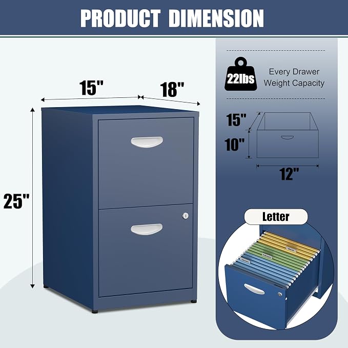 2 Drawer File Cabinet, Metal Two Drawer Vertical File Cabinets - Image 3
