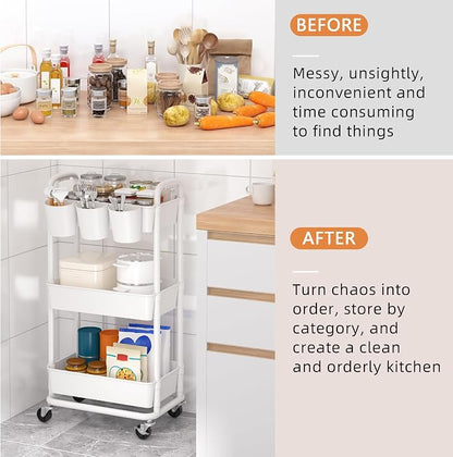 JIUYOTREE 3-Tier Plastic Rolling Storage Cart Utility Cart - Image 7