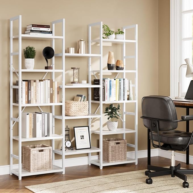 NUMENN Triple Column 5 Tier Bookshelf, Bookcase - Image 4